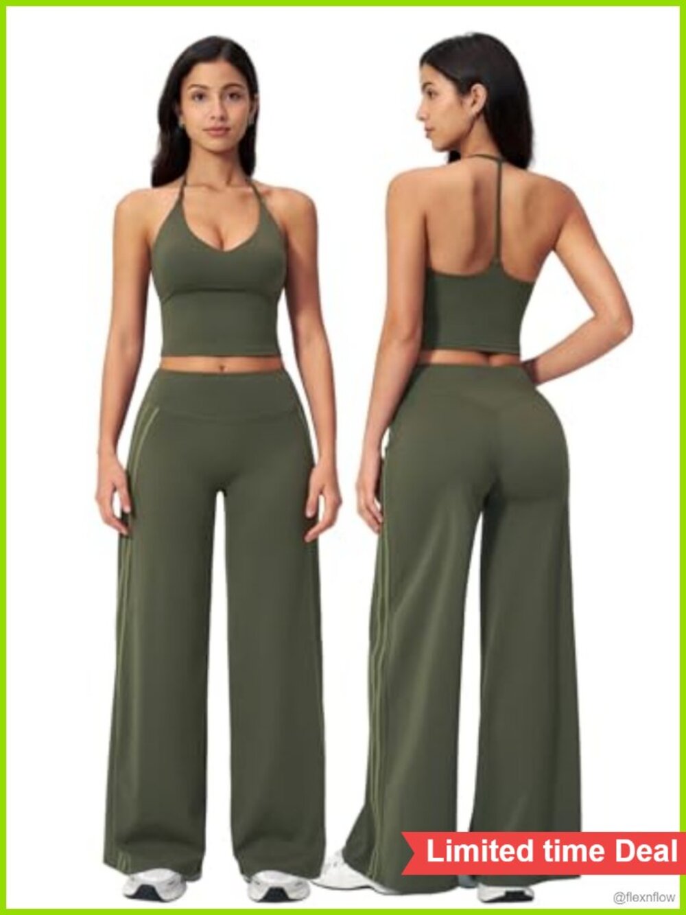 Women 2 Piece Workout Set Y Back Tank Top Wide Leg Yoga Pants